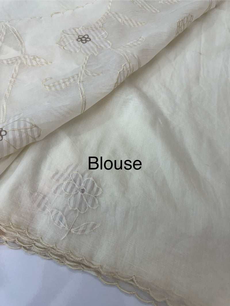 Mul chanderi applique work saree  MSH931 - Offwhite to Palemauve