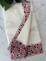 Premium Kota Moonga checks saree with embriodery borders MSH122 - White to DeepRed