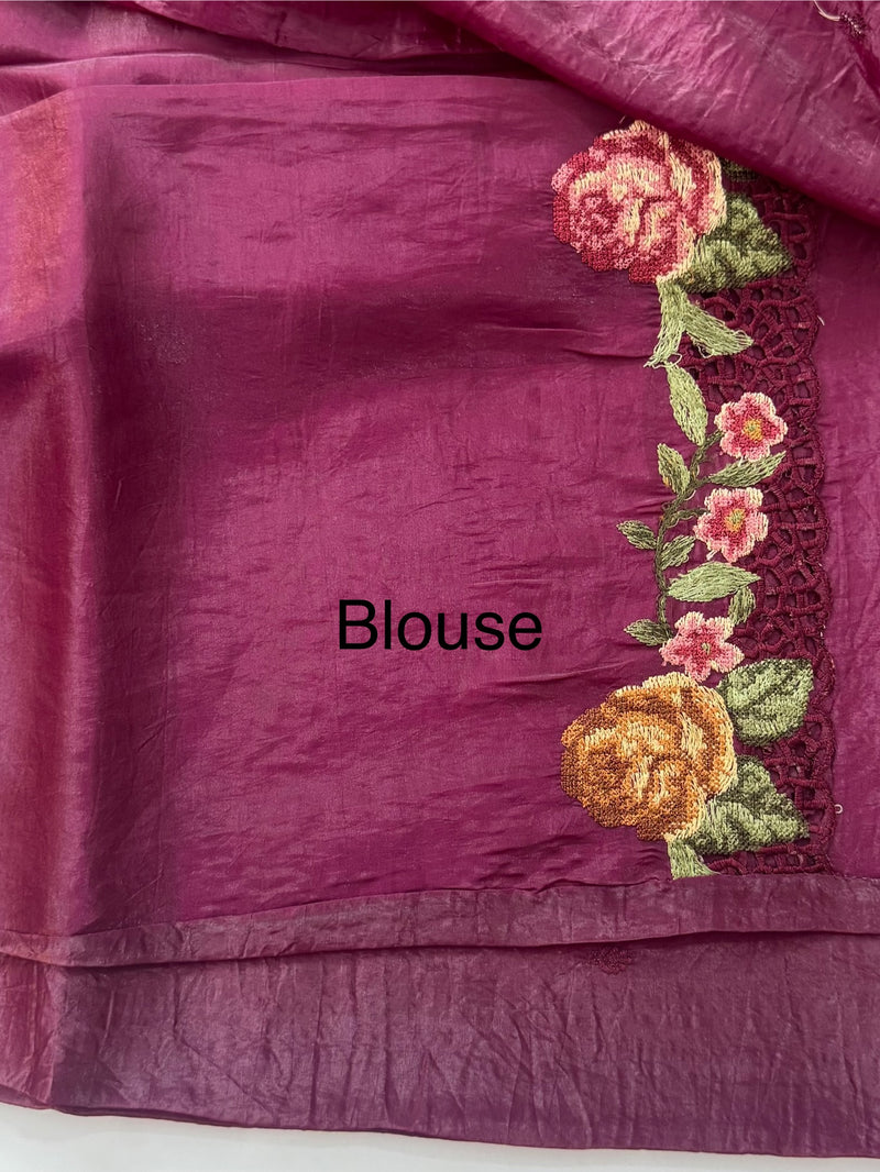 Crush Organza cutwork & embroidery saree MS7544- Wine