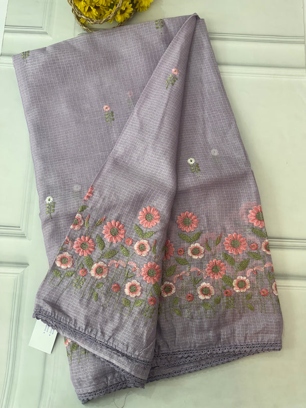 Soft kota checks saree with embroidery MSKC352