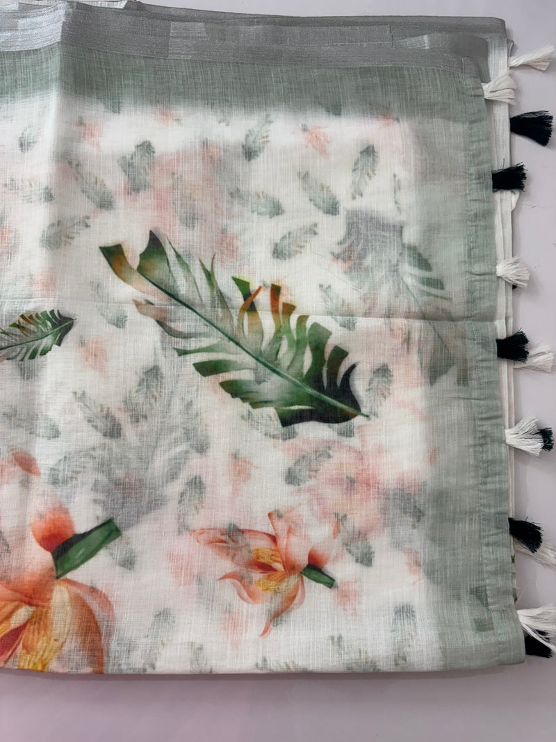 Digital printed semi Linen Saree MLS615- 17