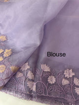 Soft Organza saree with embroidery borders - MCW786 Dusty GreyishBlue