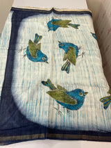 Semi tussar saree with hand painting, kanta embroidery and Pita work MS3433