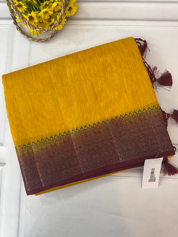 Jute silk sarees with contrast pallu & blouse MJL396