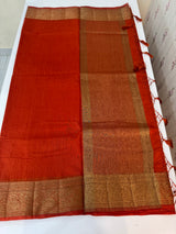 Jute silk saree with antique zari weaving MJL399 RustOrange