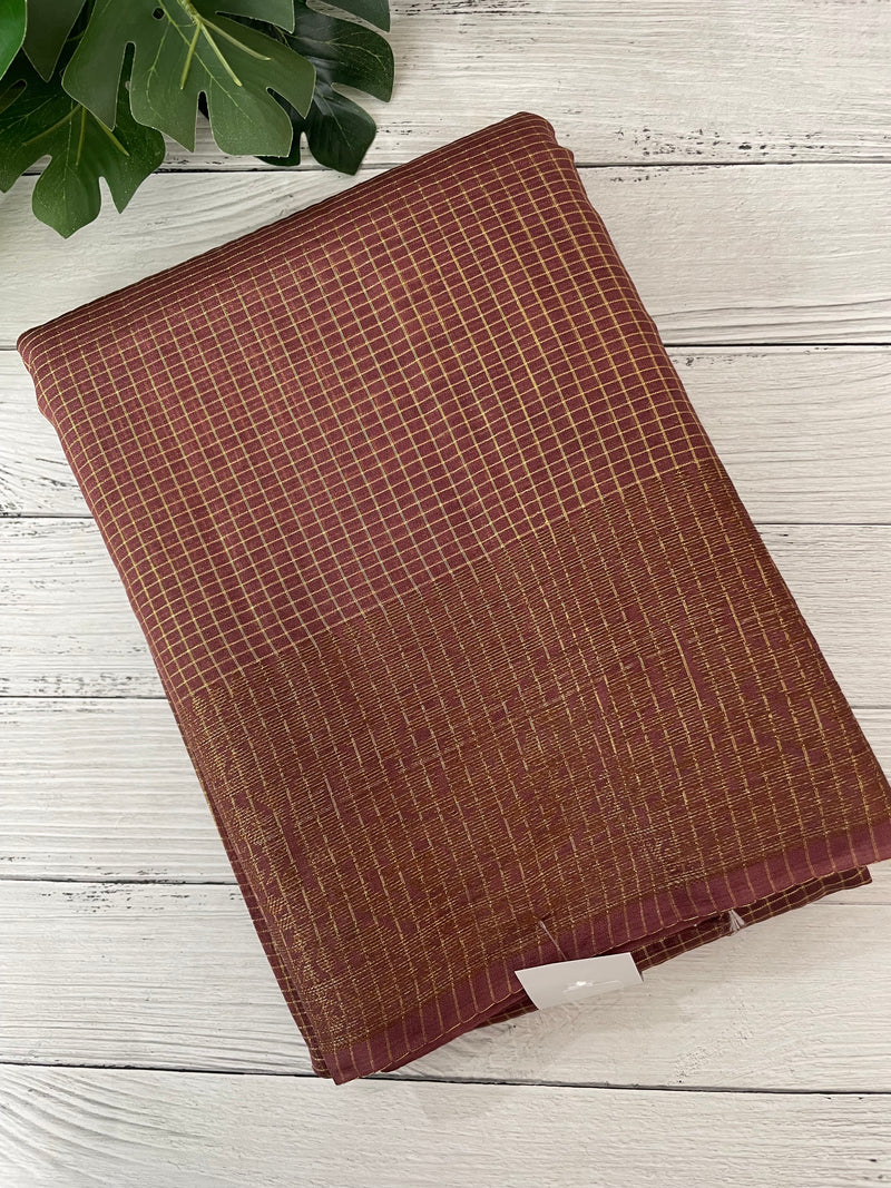 Semi silk saree with checks zari weaving MS81543- DuskyPeach