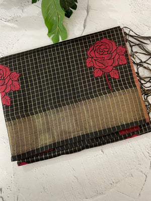 Semi silk saree with checks applique work MSS5687