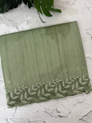 Semi tussar saree with cutwork MSHK566 DustyGreen