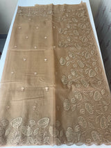 Viscose Organza saree with applique work-MSH103 DarkBeige