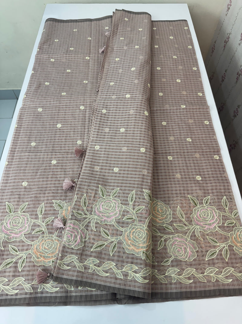 Applique and embroidery work 
 Kota Silk saree MSH118- DuskyPink