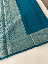 Silver Crepe Banarasi viscose Georgette saree with brocade blouse MS953211- TealBlue
