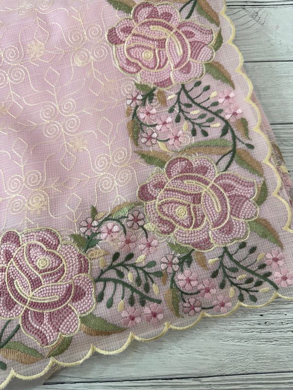 Phulkari NetKota embroidery saree - MSH126 PastelPink