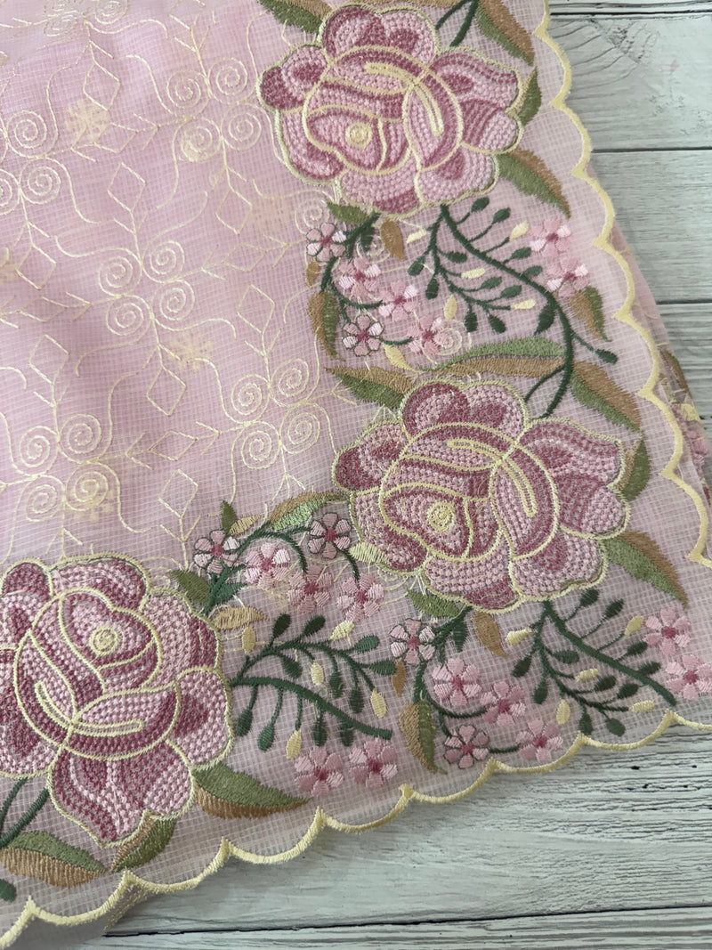 Phulkari NetKota embroidery saree - MSH126 PastelPink