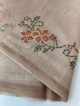 Soft Tissue linen saree with kanta embriodery saree FBLK72 - DuskyPeach