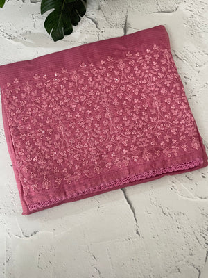 Soft kota checks saree with embroidery - MS7695 Pink