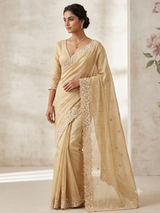 Blended matka tussar saree with embriodery - MS8477 Beige
