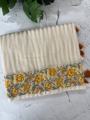 Mul chanderi saree with cross stitch embriodery & zari lines MSH272