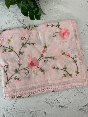 Silky kota saree with embriodery MS16426 PastelPink