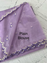 Glassy tissue organza saree with embroidery FKF121- Lavender