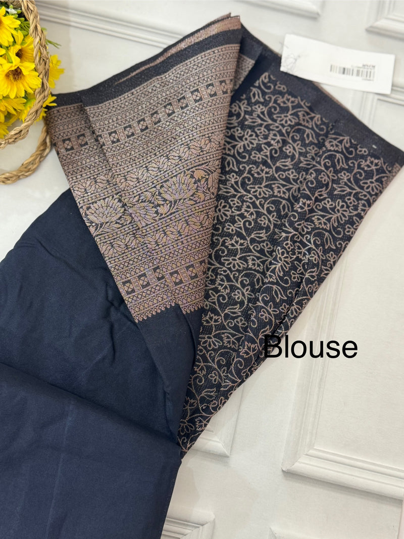Crepe chiffon saree with brocade blouse - MS1134 Black
