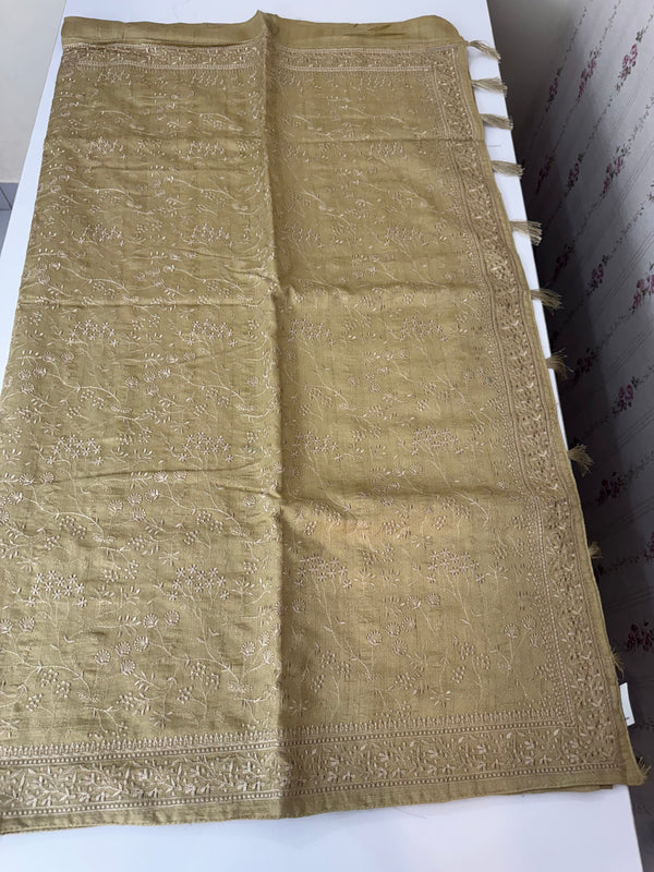 Blended tussar saree with thread work MTS9078 - Chikoo