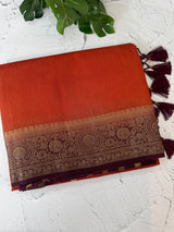 Semi Jute silk sarees with contrast pallu & blouse MJL391 - RustOrange to Coffee