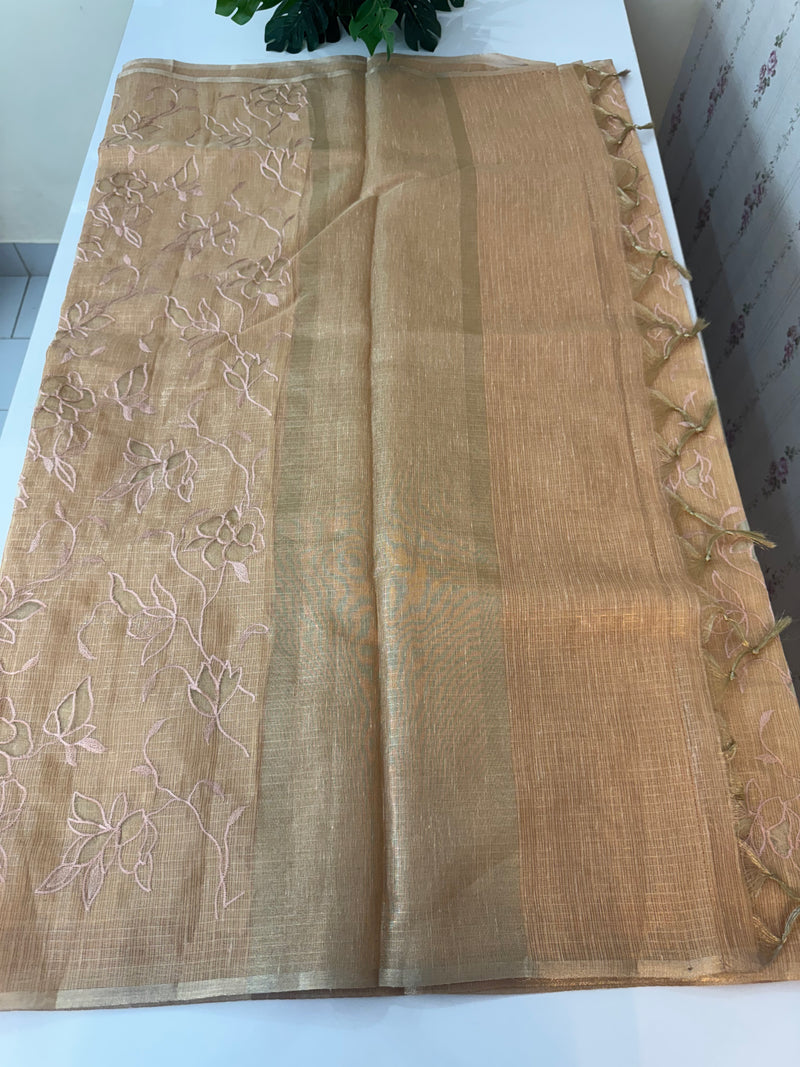Kota Tissue Silk applique work saree MS49811 - DuskyPeach