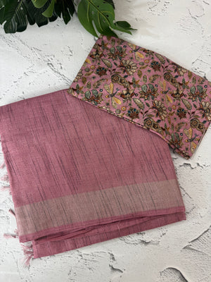 Shimmer semi linen saree with printed blouse MLS7190 (1) OnionPink