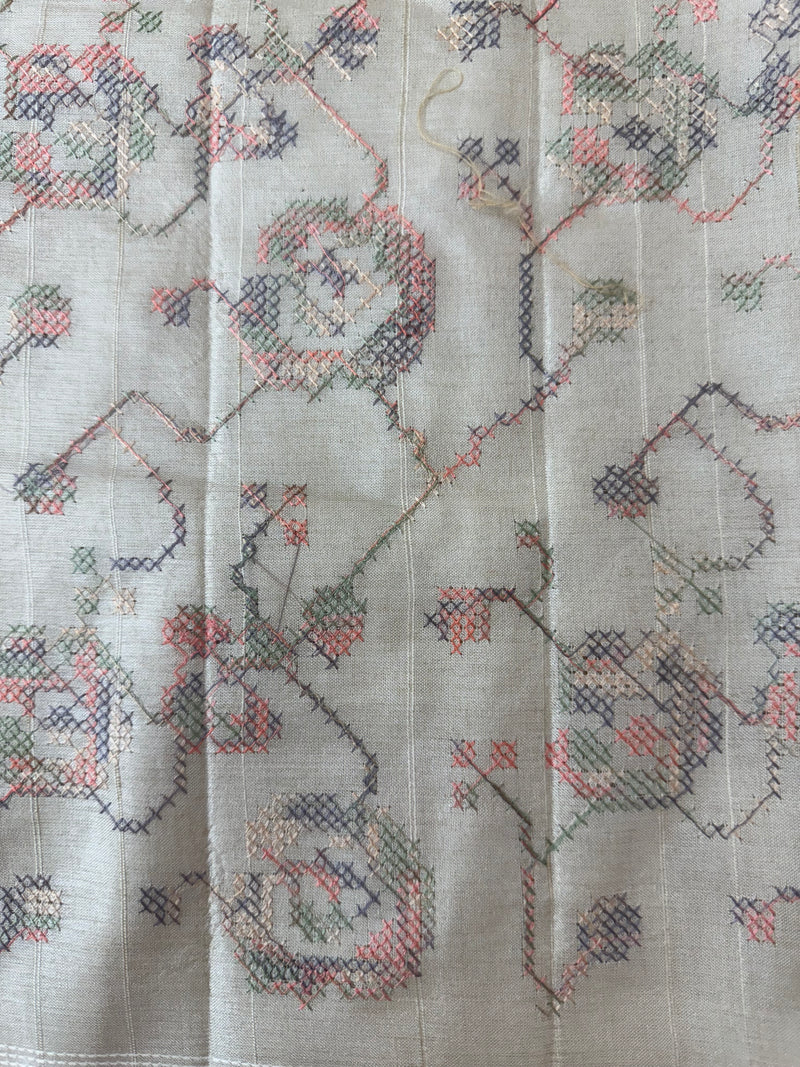 Blended tussar saree with embriodery - MS8665 Cream