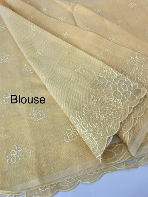 Soft kota silk saree with applique work MS85432 Yellow