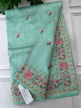 Blended tussar saree with floral embroidery -BISTNRIY PastelBlue