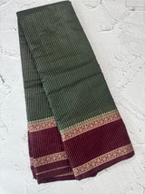 Semi silk saree with checks zari weaving  MS81543: BottleGreen to Wine