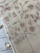 Blended tussar saree with embriodery - MS8665 Cream