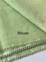 Semi linen saree with embroidery- MS15087 PastelGreen