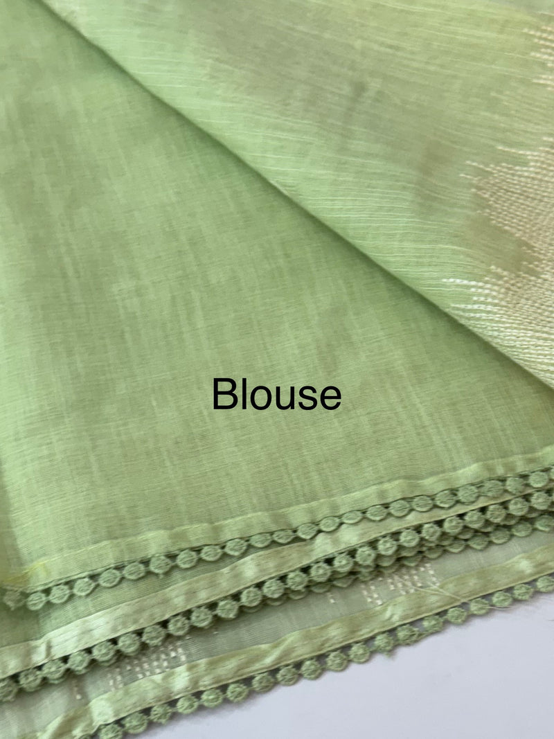 Semi linen saree with embroidery- MS15087 PastelGreen