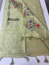 Crushed Blended tussar silk saree with embroidery- SNFCYEY - PastelGreen