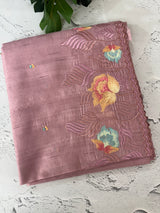 Crushed Blended tussar silk saree with embroidery- MTS355 - PastelOnion