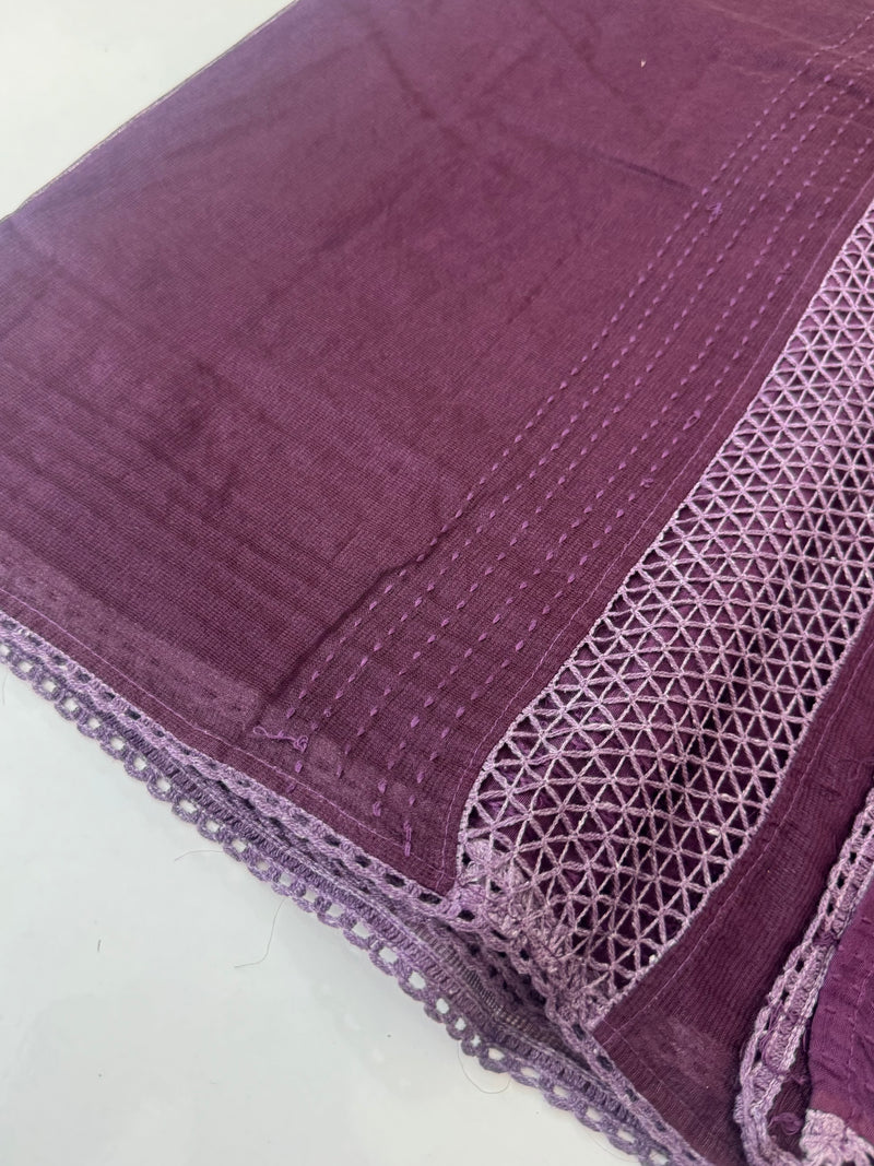 Supernet saree with crochet work and lace border MCJ5433 -Wine(V shape Crochet)