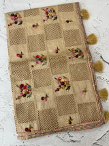 Blended tussar saree with kanta embroidery and cutwork pallu  - Beige MS5223 (2)