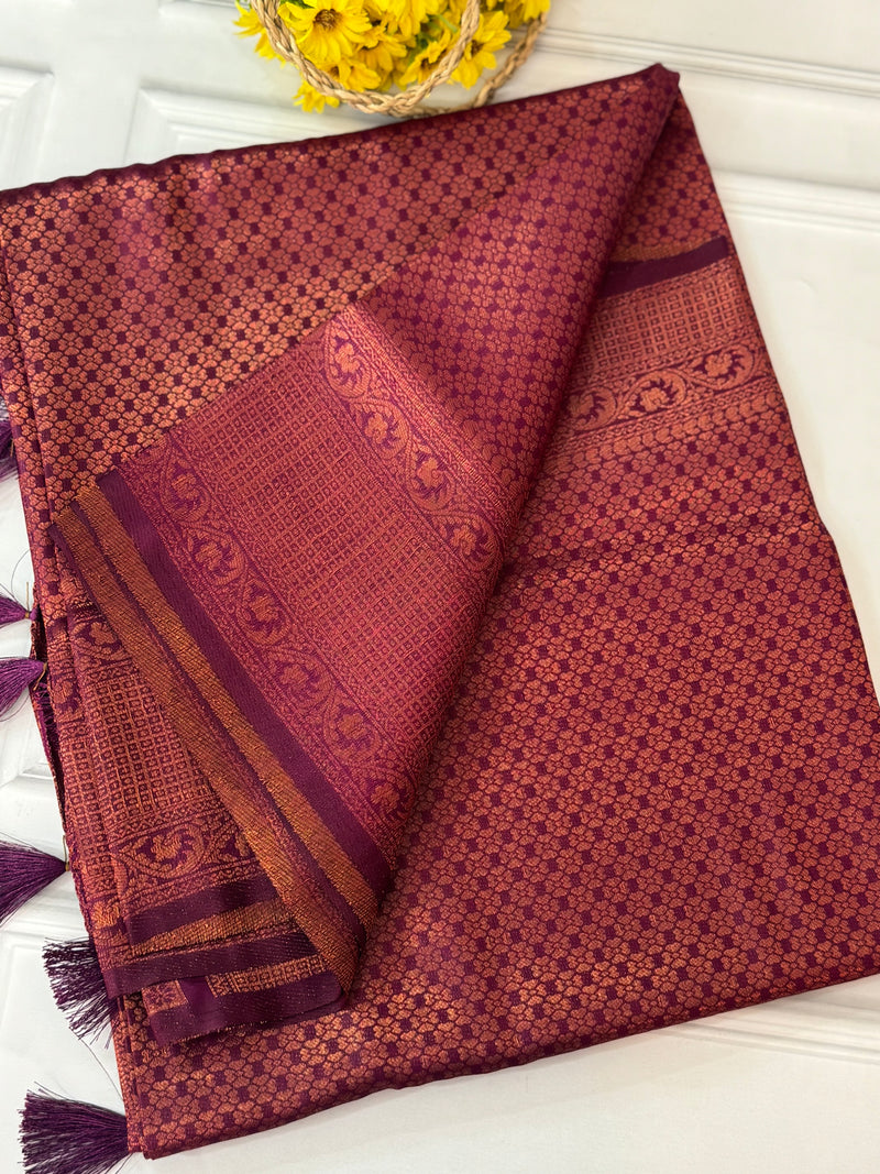 Brocade soft silk saree in copper zari weaving  MS6771