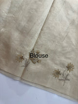Crushed Blended tussar silk saree with embroidery- MSB7654 Beige