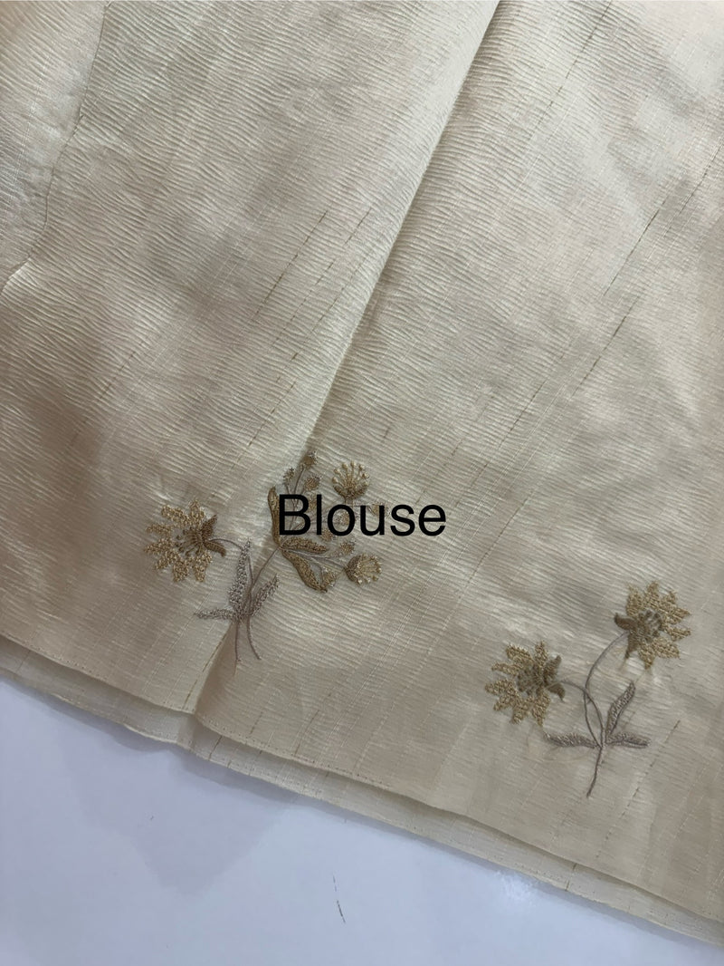 Crushed Blended tussar silk saree with embroidery- MSB7654 Beige