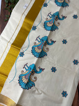 Kerala cotton saree - Embroidery on pallu