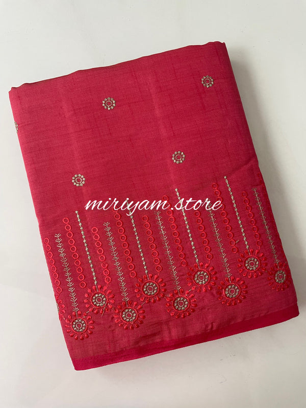 Semi tussar embroidery saree MTS897 CrimsonPink