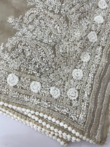 Chikankari Georgette - Organza saree with  MS15768 Beige