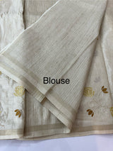 Blended soft tussar saree with embriodery - MS8186 Cream