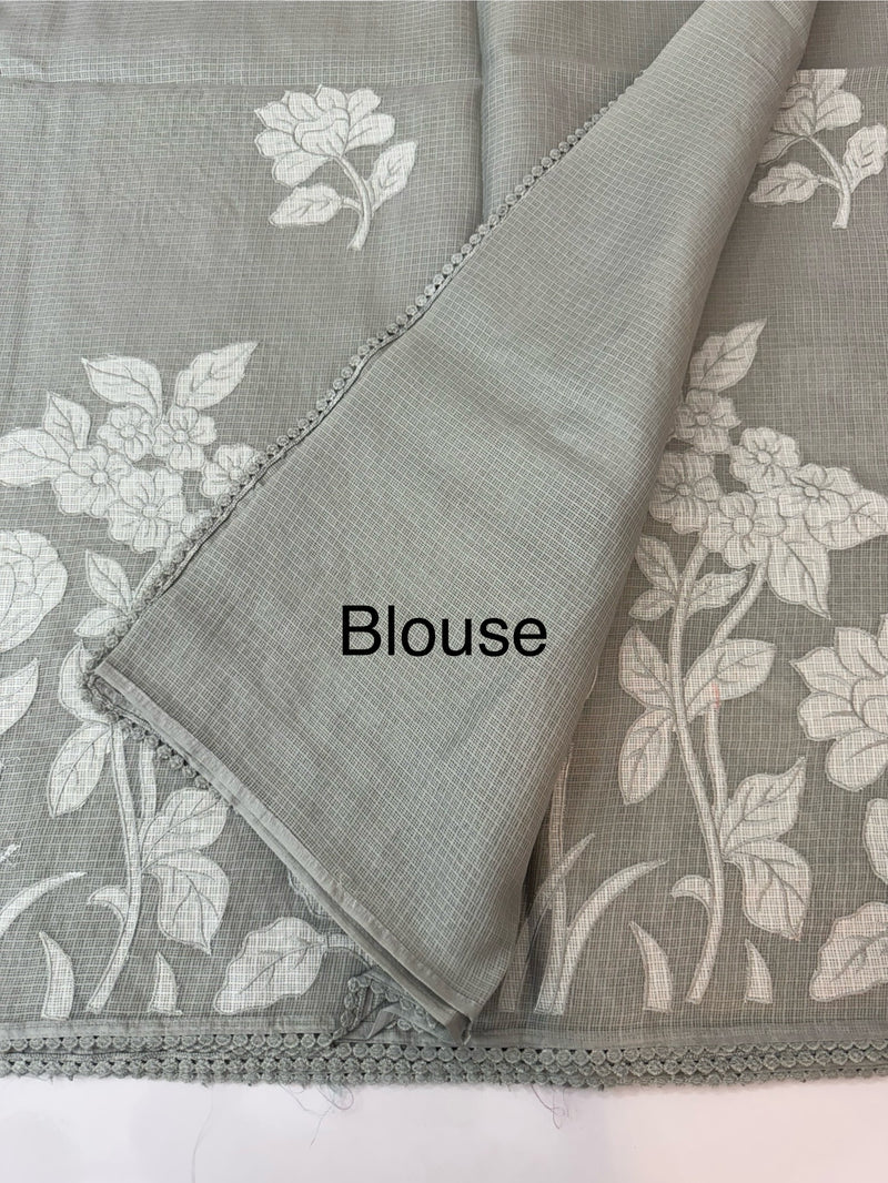 Soft kota silk saree with applique work MS15017- Grey