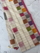 Semi chanderi saree with multi color checks- MSF334