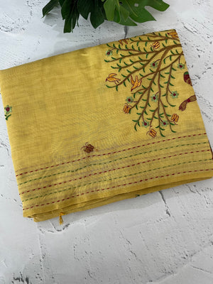 Semi chanderi saree with embriodery MSF590