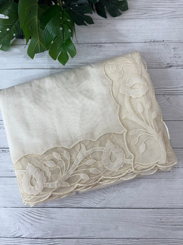 Mul chanderi saree with applique borders MSH111 -Offwhite